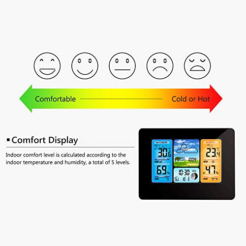 ALLOMN Wireless Weather Station with Color High Definition Display Indoor Outdoor Digital Thermometer Home Alarm Clock with Temperature Humidity Barometer Alarm Moon Phrase (Black) - Thumbnail 5