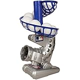 Franklin Sports MLB Electronic Baseball Pitching Machine â€“ Height Adjustable â€“ Ball Pitches Every 7 Seconds â€“ Includes 6 Plastic Baseballs, Silver/Blue (6696S3)