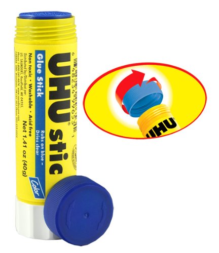 UHU Colored Glue Stick, 1.41oz blue, rubs on blue & dries clear, washable, solvent free, screw on cap, Pack of 12, 9U 99653