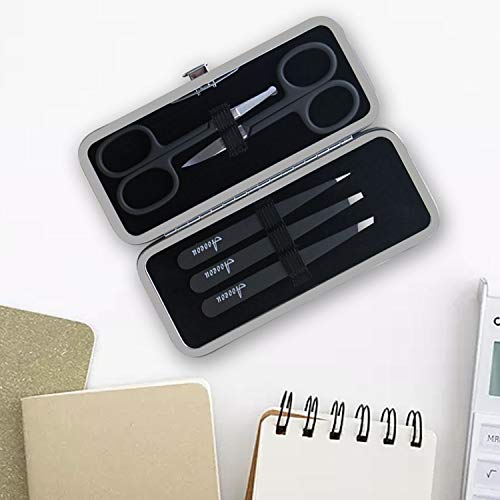 Tweezers-Set, Aooeou Surgical Grade Stainless Steel Slant Tweezers Scissors Kit for Eyebrows - Eyelash Clip Nose Face Ingrown Hair Removal Trimmer for Women Men - Thumbnail 5