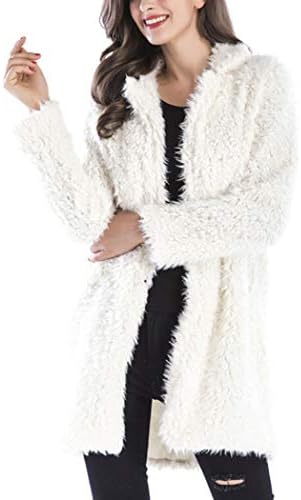 Women's Fuzzy Fleece Lapel Open Front Long Cardigan Coat Faux Fur Warm Winter Outwear Jackets with Pockets