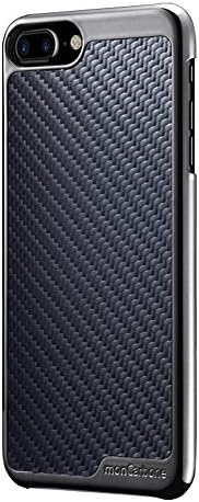 Chrome iPhone 7 Plus Protective Shiny Case [monCarbone Classic Carbon Fiber] Lens Protection, Slim Perfect Fit, Thin [Durable Resistant Hard Case] Easy Grip Mirror Gunmetal