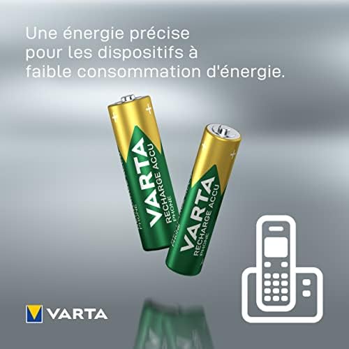 Piles AAA, rechargeables, lot de 4, Recharge Accu Phone, 800 mAh Ni-MH, prêtes à l'emploi, adaptées aux téléphones sans fil