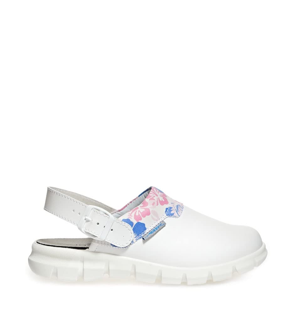 Abeba Clog 7320 - Dynamic Smooth Leather, White with Floral Print, Certified, 40