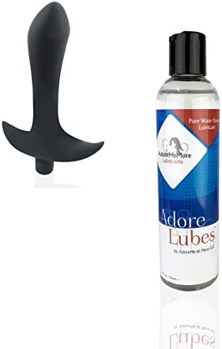 Prostate Massager Bundled with 8.0 fl. Oz. Bottle of AdoreLubes™ Pure Water Based Gel Personal Lu-bricant. 6 Mode Vi-bration