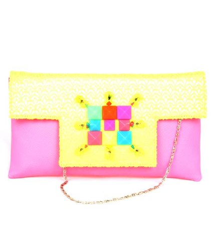 SAISHA Womens Clutch (Yellow::Pink) (FCB0028)