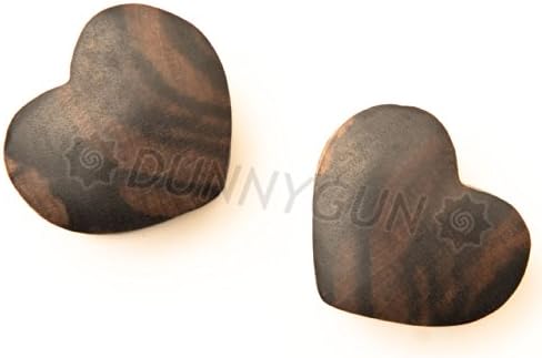 1" Pair Marbled Ebony El Corazon Heart Shaped Wood Gauged Plugs Dunnygun Body Piercing Jewelry Earrings