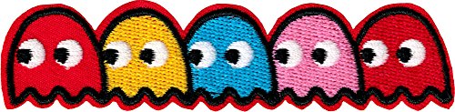 Lot 2 pieces Embroidered PacMan PAC-MAN Iron On Patch Applique Motif Ghost Monster Blinky Inky Decal 4 x 0.9 inches (10 x 2 cm)