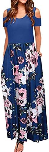 Panfinggin Women's Cold Shoulder Short Sleeve Loose Plain Maxi Dresses Casual Long Dresses with Pockets