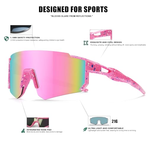 SEKKAF Kids Sunglasses Youth Baseball Sunglasses for Boys Girls Softball Sports Sun Glasses UV Protection