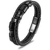shegenfaiya Braided Leather Bracelet for Men Black Stainless Steel and Leather Wristband Mens Bracelet Gift Set for Husband Brother Durable Mens Leather Wristband Jewelry for Birthdays Christmas