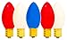 4th of July Christmas Light Bulbs Red, White, & Blue American Patriotic Replacement Lighting - Large Solid Opaque Ceramic Incandescent Brass Base Socket - 1 Box of 25 C-9 E-17