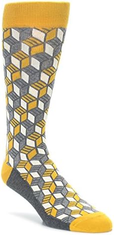 Statement Sockwear Cube Optical Men's Dress Socks (Grey Mustard Cube)