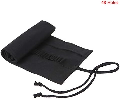 dfsdmlp Canvas Pencil Wrap, Black 12/24/36/48/72 Holes Pencil Roll up Case Pencil Pouch Bag Holder Pen Roll up Bag Storage