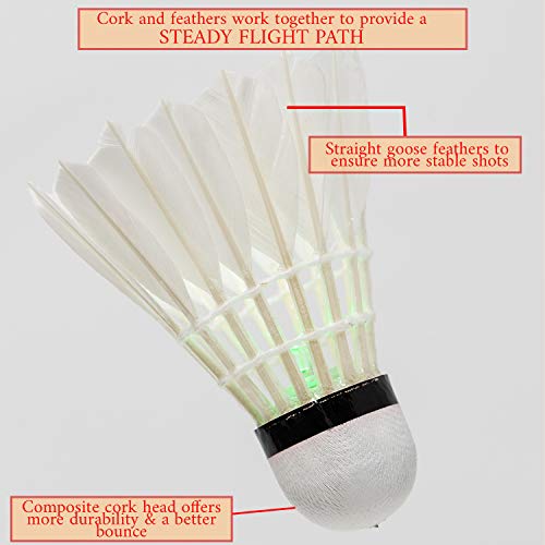 [8 Pack] LED Badminton Birdie Goose Feather Glow in The Dark Birdies