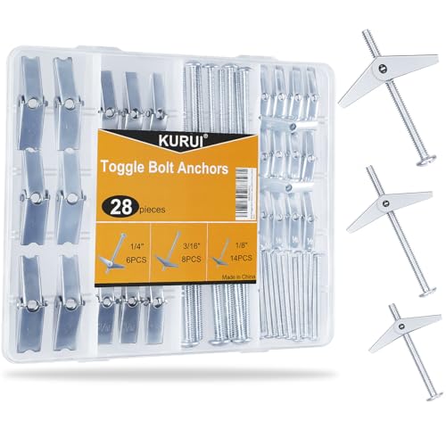 KURUI Heavy Duty Hollow Drywall Anchors for Sheetrock Ceiling, Toggle Bolts and
