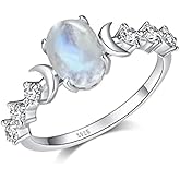 Angol Genuine Moonstone Ring Sterling Silver Moon Phase Ring Oval Moonstone Cubic Zirconia Statement Band Finger Minimalist Ring for Women with Gift Box(Silver)