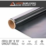 MotoShield Pro Ceramic Tint Film [Blocks Up to 99% of UV/IRR Rays] 20 Inches x 10 Feet - Window Tint Film Roll (50%)