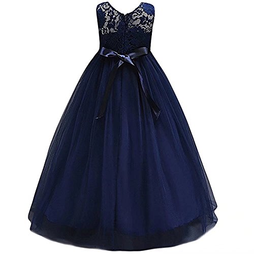 ZAH Girl Dress Kids Ruffles Lace Party Wedding Dresses(Navy Blue,9-10Y) - Thumbnail 3