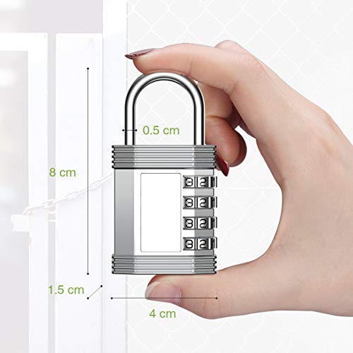 KeeKit Combination Lock 2 Pack, 4 Digit Padlock with Combination for Gym, Locker, Sports, School, Gate, Fence, Case, Toolbox, Hasp and Storage, Cabinet - Easy to Set Your Own Combo (Silver) - Thumbnail 4