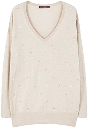 Violeta By Mango Women's Plus Size Decorative Appliqué Sweater, Light.5Pastel Grey, L