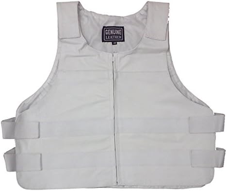 LEATHER KING Men's Replica Bullet Proof Style Leather Biker Vest (White, Size 46)