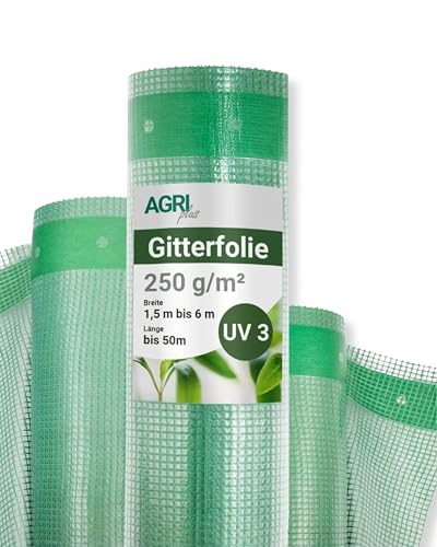 AGRI plus Gitterfolie 250 g/m² I 4 x 15 m I UV-beständige & reißfeste Gartenfolie mit Nagelrand I Lichtdurchlässig & wetterfest I Transparente Folie f