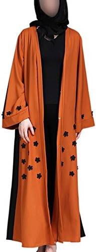 Janjunsi Muslim Women Splice Applique Cardigans Robe with Belt Dubai Coat Dress