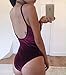 OQC Women's Plunge V Neck Backless Strap Tight Velvet Bodysuit Jumpsuit Leotard, Wine Red, Small
