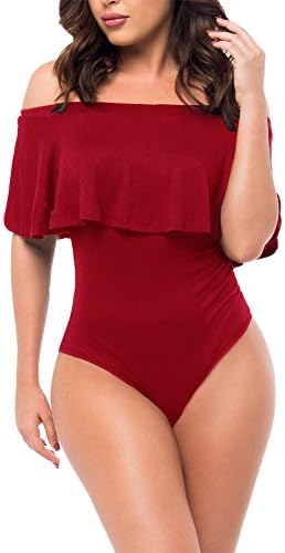 Women's Ruffles Off Shoulder Sleeveless Bodysuit Leotards