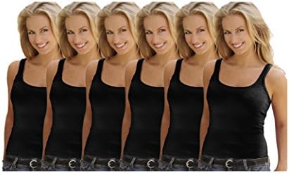 Best Brand Basics Basics Women's 6 Pack 100% Cotton Active Sport Color Tank Tops (Small/5, 6 PK -Black)
