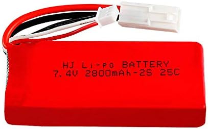 Qsmily Upgrade 7.4V 2800mAh 25C Lipo Battery with EL 2P Plug for Feilun FT009 RC Boat