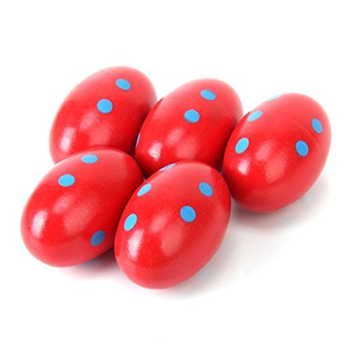 sea-junop 5 Pcs Wooden Egg Maracas Shakers Music Instruments Percussion Toy for Kids (Red) - Thumbnail 4