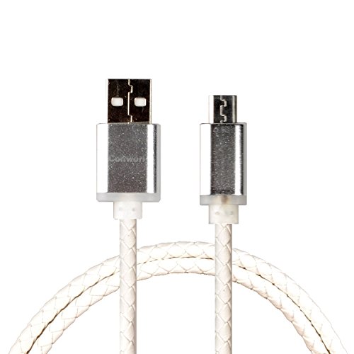 Micro USB Charger Cable, Conwork High Speed USB 2.0 Sync and Charge Cord with PU Leather Coating Braided 3.3ft (White)