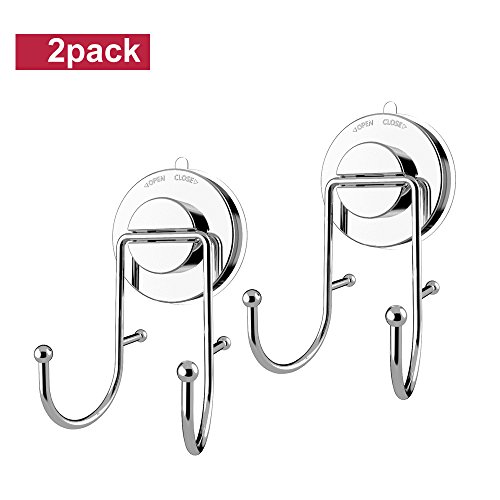 AUTIDEFY 2Pack Suction Cup Hooks，Powerful Vacuum Suction Cup Hook Holder for Towel, Robe and Loofah - Stainless Steel Hooks for Bathroom and Kitchen(Chrome)