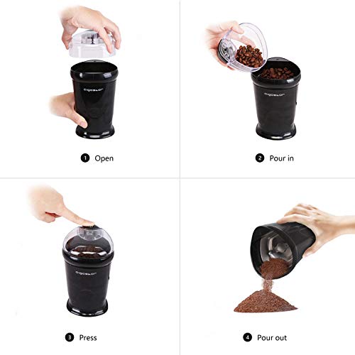 AIGOSTAR Coco- Electric Coffee Grinder with Stainless Steel Blades | Grinds Coffee Beans, Spices, Nuts and Grains | One-Touch, 60g, Black