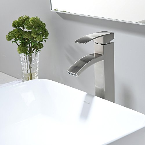 VCCUCINE Contemporary Modern Brushed Nickel Tall Single Handle Bathroom Vessel Sink Faucet, Laundry Stainless Steel Sink Faucet With Two 3/8" Hoses
