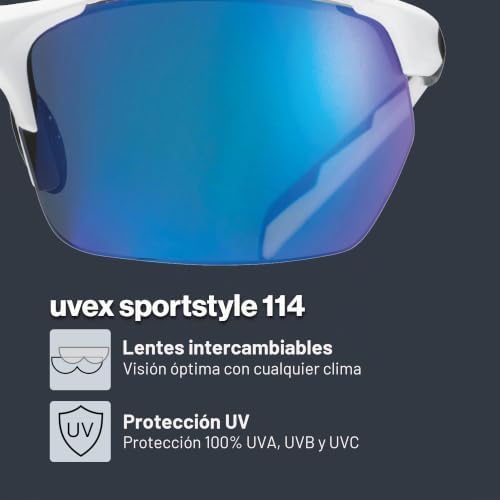 sportstyle 114, gafas outdoor unisex, de espejo, incl. lentes intercambiables con filtros de categoría 0, 1 y 3, white black matt/blue, one size