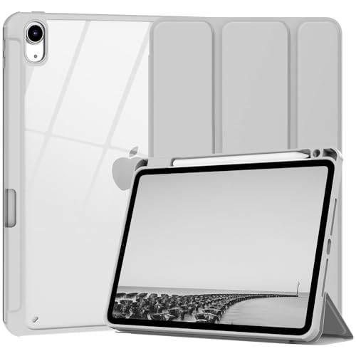 Photo 1 of Xkladz Case for iPad Air 11 inch M3/M2 (2025/2024), iPad Air 5th / 4th Generation (2022/2020) 10.9 inch, Protetive Case with Pencil Holder, Stand Clear Back Cover, Auto Sleep/Wake, Grey White