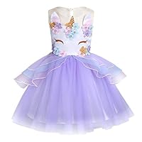 LEHNO Pretty Girls Unicorn Costumes Kids Birthday Dress up Princess Pageant Princess Party Dress (Purple, 5Y-120cm)