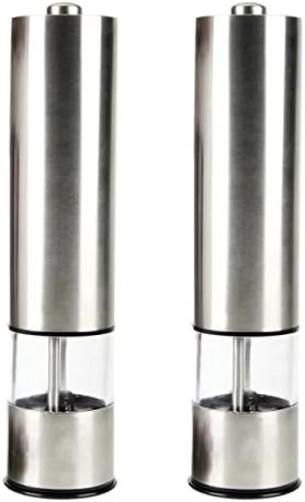 MASKELENA Stainless Steel Electronic Salt and Pepper Grinder Set with Adjustable Ceramic Coarseness LED lights (Pack of 2)