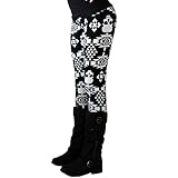GBSELL Women Geometric Floral Printed Stretchy Pants Leggings Sport Casual (Skull Black, L)