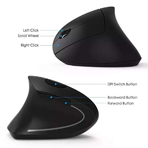 Wireless Mice, Putars 2.4G Wireless Vertical Ergonomic Optical Mouse, 1600DPI, USB Mice, 6 Buttons, Compact and Lightweight, Easy to Carry - Black - Thumbnail 5
