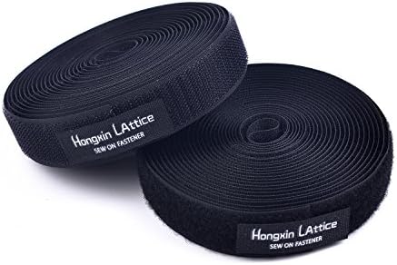 1" Wide 5 Meters Long(5.46Yards) Sew On Self Adhestive Hook and Loop Strips Set with Non-Adhesive Back Nylon Fabric Fastener Black