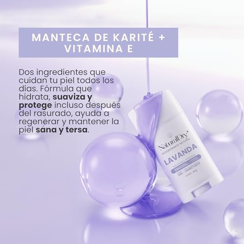 NaturalDry - Desodorante Natural Mujer - Sin Aluminio - Sin Parabenos - No obstruye los poros - Elimina el mal olor - NO HUELES - En barra olor Lavanda para axilas - Duración de 24h (1 unidad)