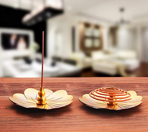 DK177 Incense Sticks Holder Brass Inscent Coil Burner Copper Cone Dish Plate Stand Multihole Calabash Shaped Ash Catcher Set of 4, Sakura Shape