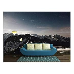 Starry Sky Over Mountain Peak - Removable Wall Mural | Self-Adhesive Large Wallpaper - 66x96 inches