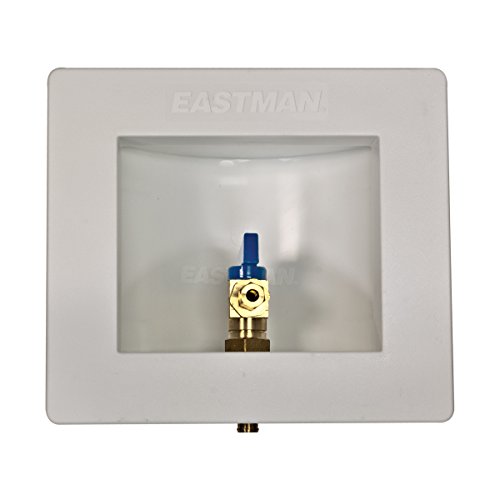 Eastman 60233 PEX Pre-assembled Ice Maker Outlet Box, 1/2 Inch Crimp PEX Connection with Installed 1/4-Turn Ball Valve, White