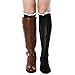 WonderFit Women Knee High Boot Socks with White Button Hollow Lace Trim 2 pairs black and Ivory