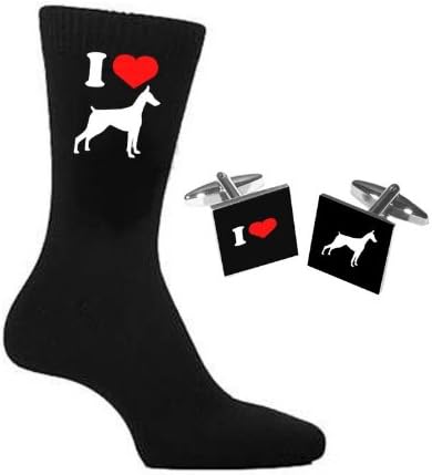 GIFTSEARCHGIFTSEARCH I Love Dobermans Cufflinks & Socks Set (X2BOCS181 & X6N084)